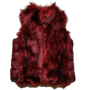 Buffalo David Bitton Women Medium Merlot Faux Fur Down Puffer Vest NEW